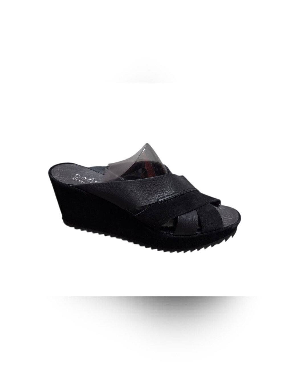 Pedro Garcia Black Leather Wedge Slide EUC